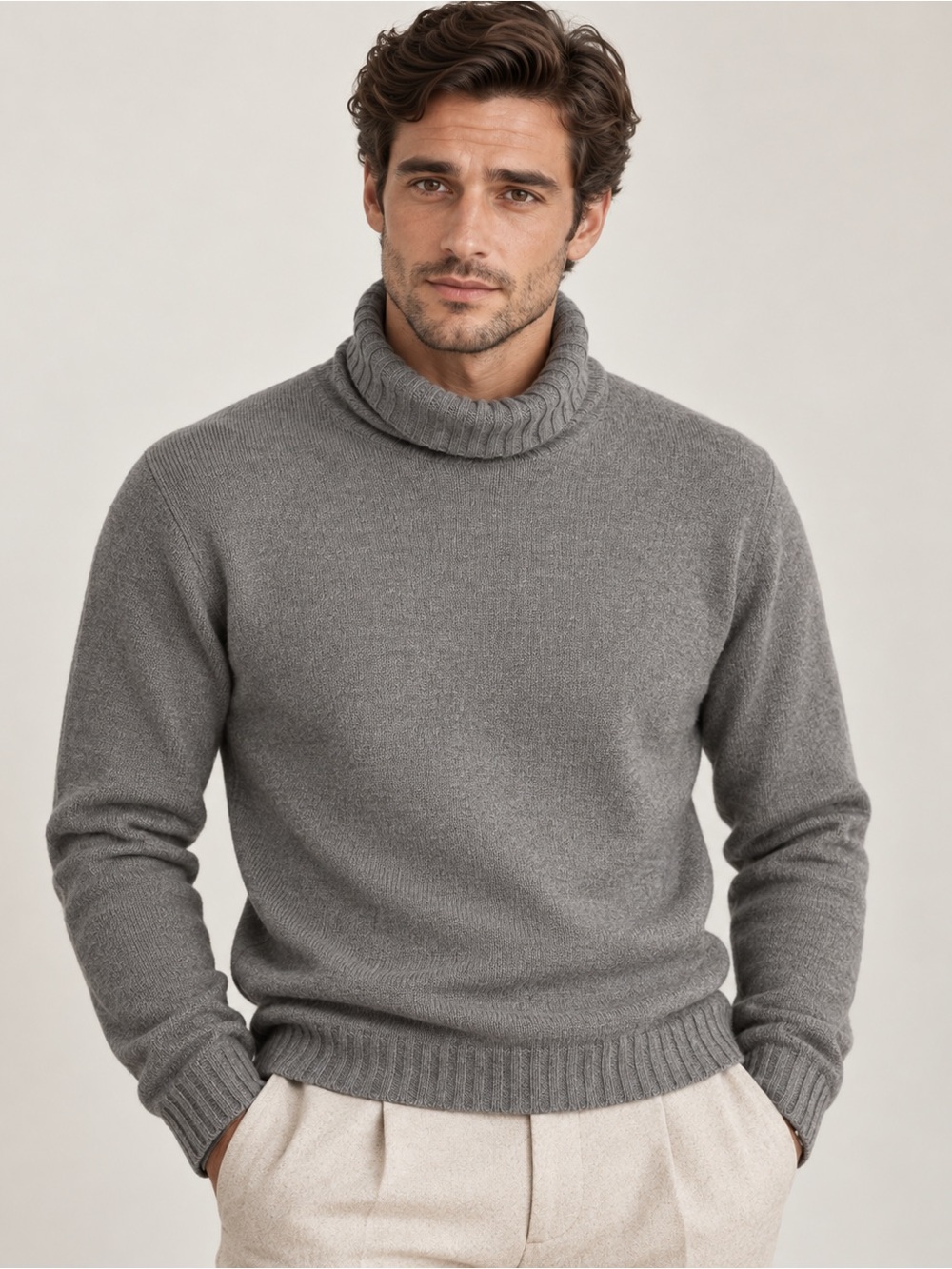 John Hendric Grey Turtleneck Sweater Classic Modern Luxury Preppy Timeless